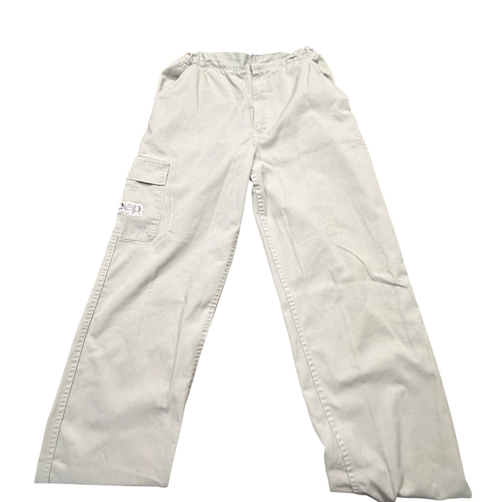 Vintage Jeep Cargo Pants Men 35x36 Green Elastic Waist Embroidered Logo Straight